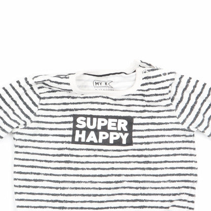 My K Boys Black Striped  Romper One-Piece Size 9-12 Months  - Super Happy
