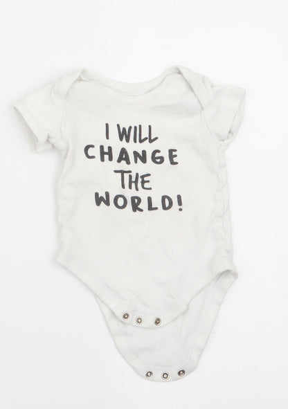 Matalan Boys White   Romper One-Piece Size 6-9 Months  - I will change the world