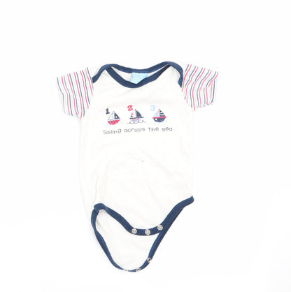 Just Too Cute Boys White   Romper One-Piece Size 3-6 Months  - Striped arms sailing boats