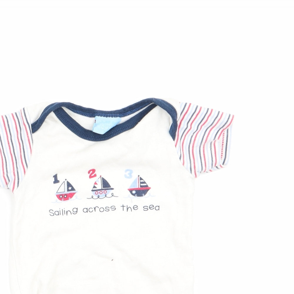 Just Too Cute Boys White   Romper One-Piece Size 3-6 Months  - Striped arms sailing boats