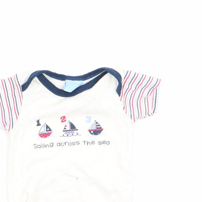 Just Too Cute Boys White   Romper One-Piece Size 3-6 Months  - Striped arms sailing boats