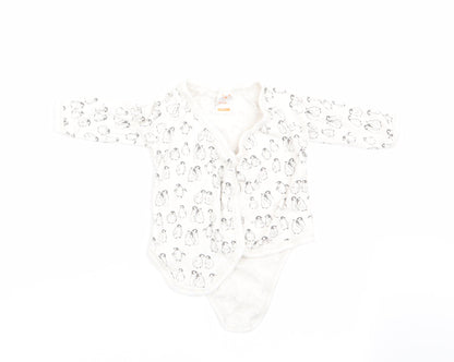 Pusblu Boys White Animal Print  Romper One-Piece Size 3-6 Months  - Penguin Print