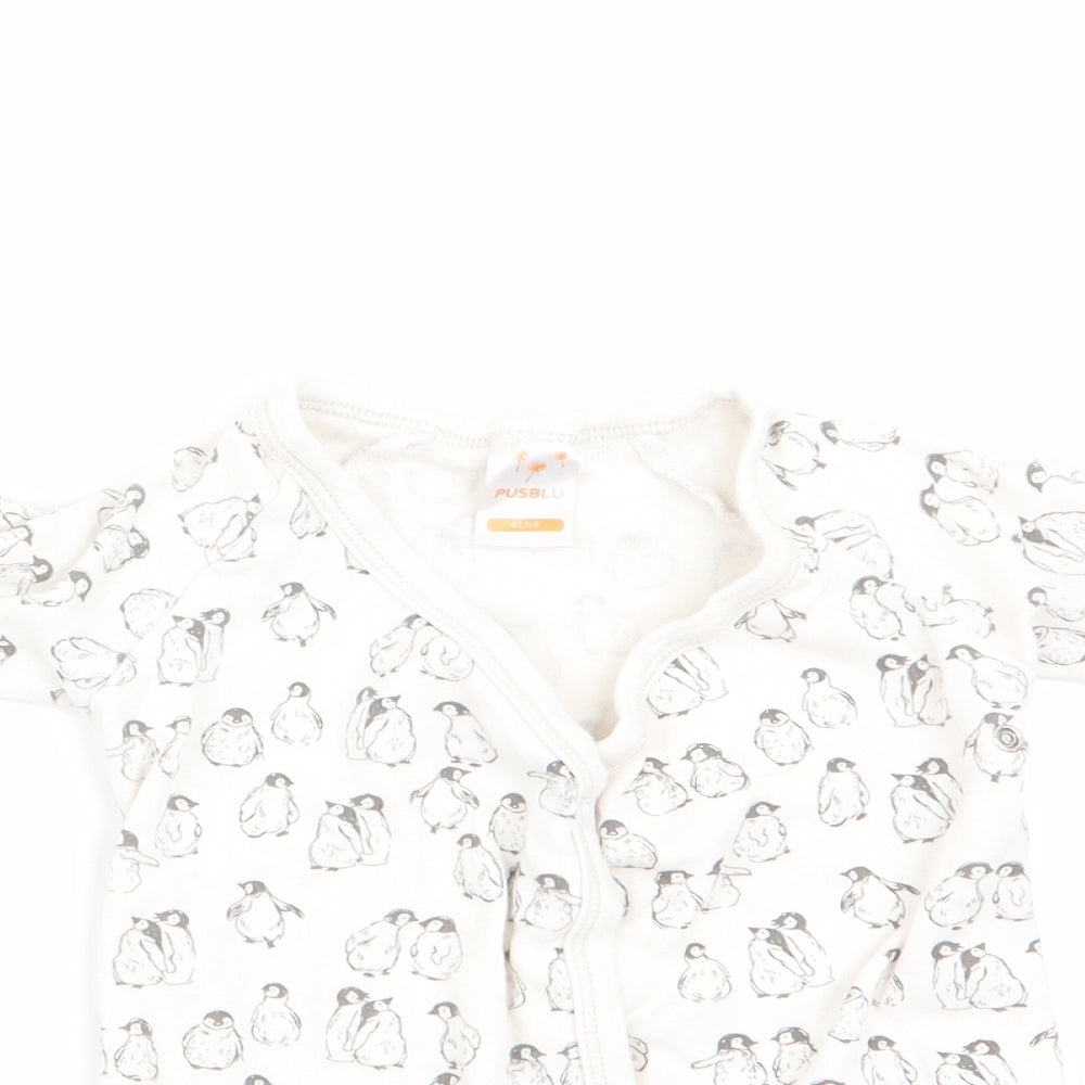 Pusblu Boys White Animal Print  Romper One-Piece Size 3-6 Months  - Penguin Print