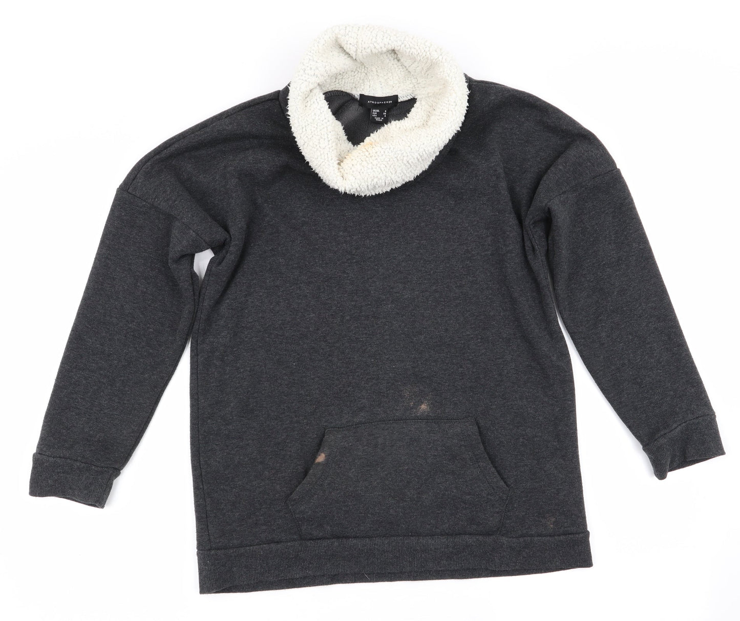 Atmosphere Womens Grey   Pullover Sweatshirt Size 8  - Faux Sheep Fur Lined Neck