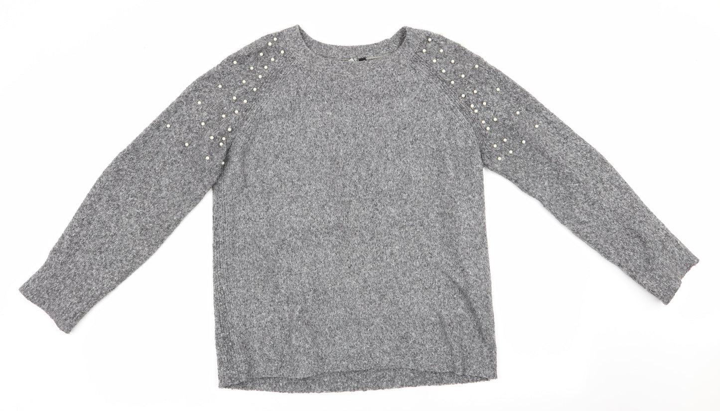 Intuition Womens Grey   Pullover Jumper Size 8  - Beaded shoulders
