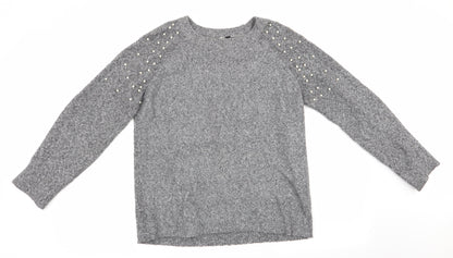 Intuition Womens Grey   Pullover Jumper Size 8  - Beaded shoulders