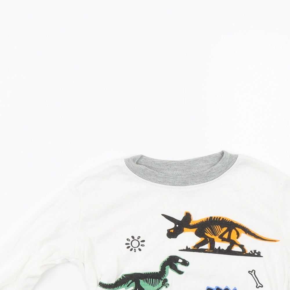 Close-up detail of Popshion boys’ white basic t-shirt, size 3, years - dinosaurs