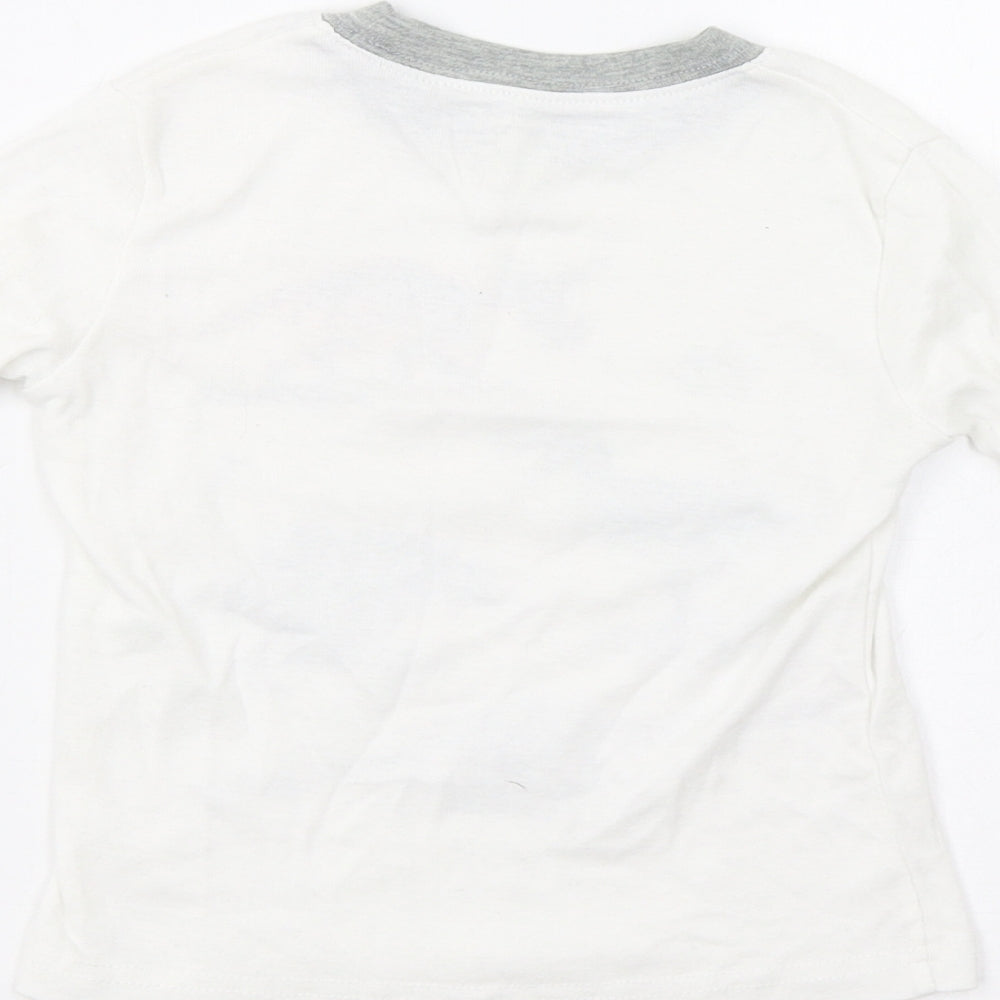 Brand and care label for Popshion boys’ white basic t-shirt, size 3, years - dinosaurs