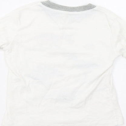 Brand and care label for Popshion boys’ white basic t-shirt, size 3, years - dinosaurs