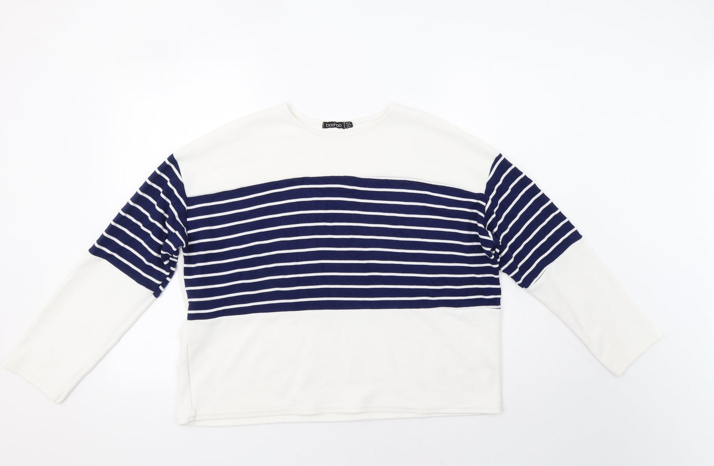 Boohoo Womens White Striped  Basic Blouse Size 12
