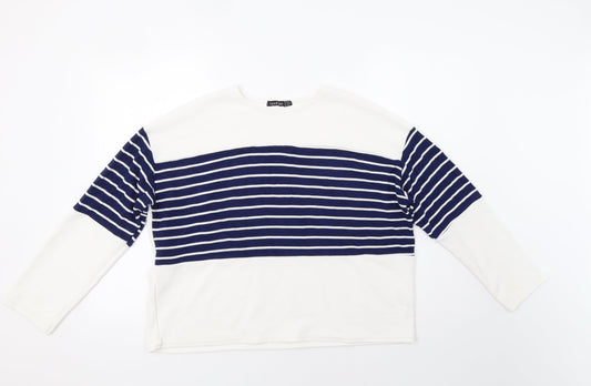 Boohoo Womens White Striped  Basic Blouse Size 12