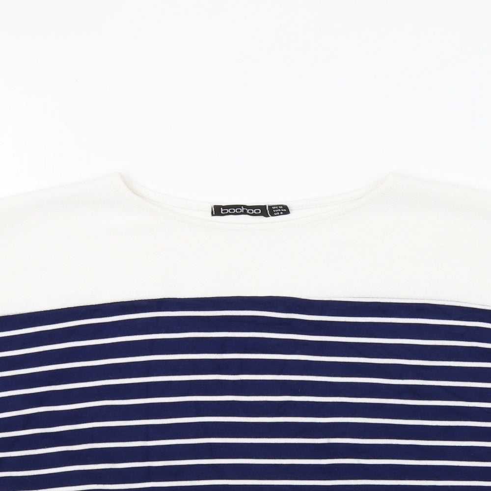 Boohoo Womens White Striped  Basic Blouse Size 12