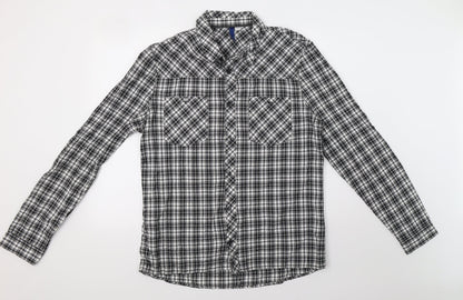 H&M Mens Black Check   Button-Up Size L