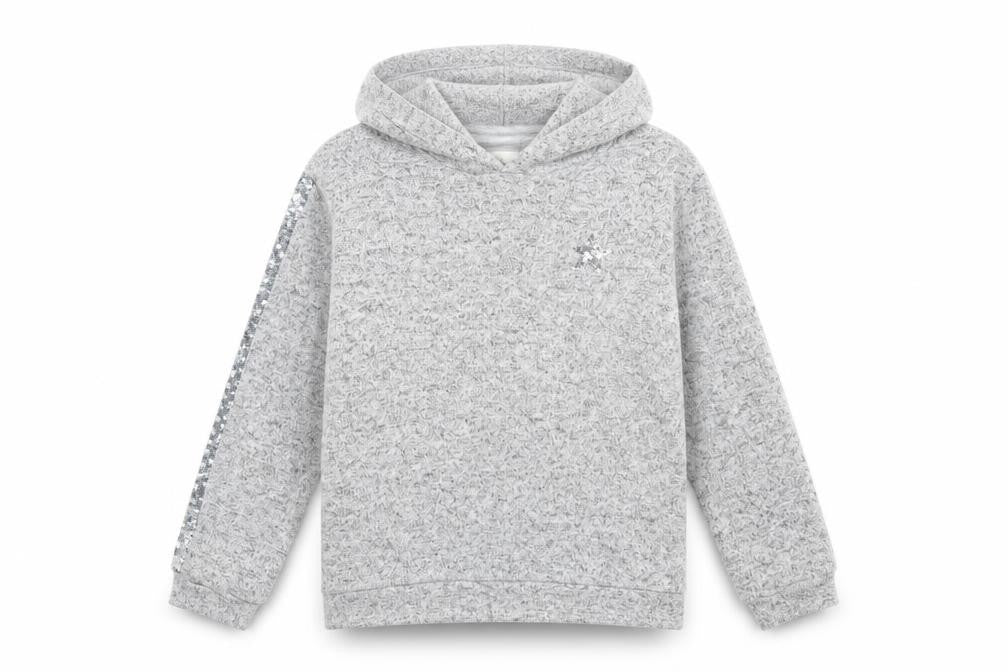 Front view of F&F girls’ grey pullover hoodie, size 9-10, years - star