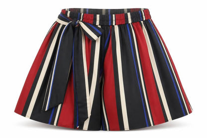 Front view of SHEIN women’s red striped a-line skort, size XL
