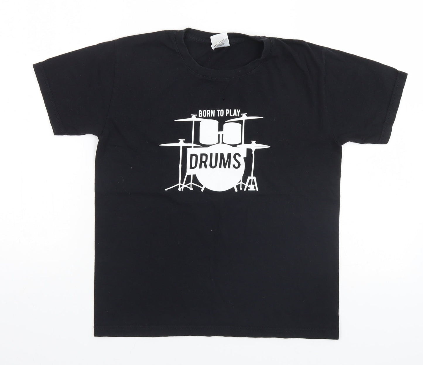 Fruit of the Loom Boys Black   Basic T-Shirt Size 10 Years  - Born to Play Drums