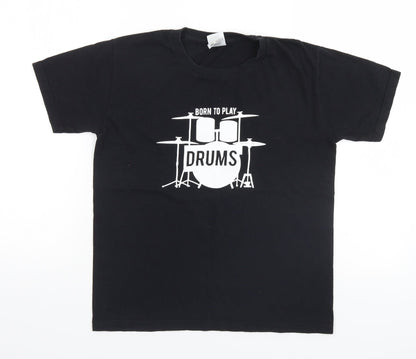 Fruit of the Loom Boys Black   Basic T-Shirt Size 10 Years  - Born to Play Drums