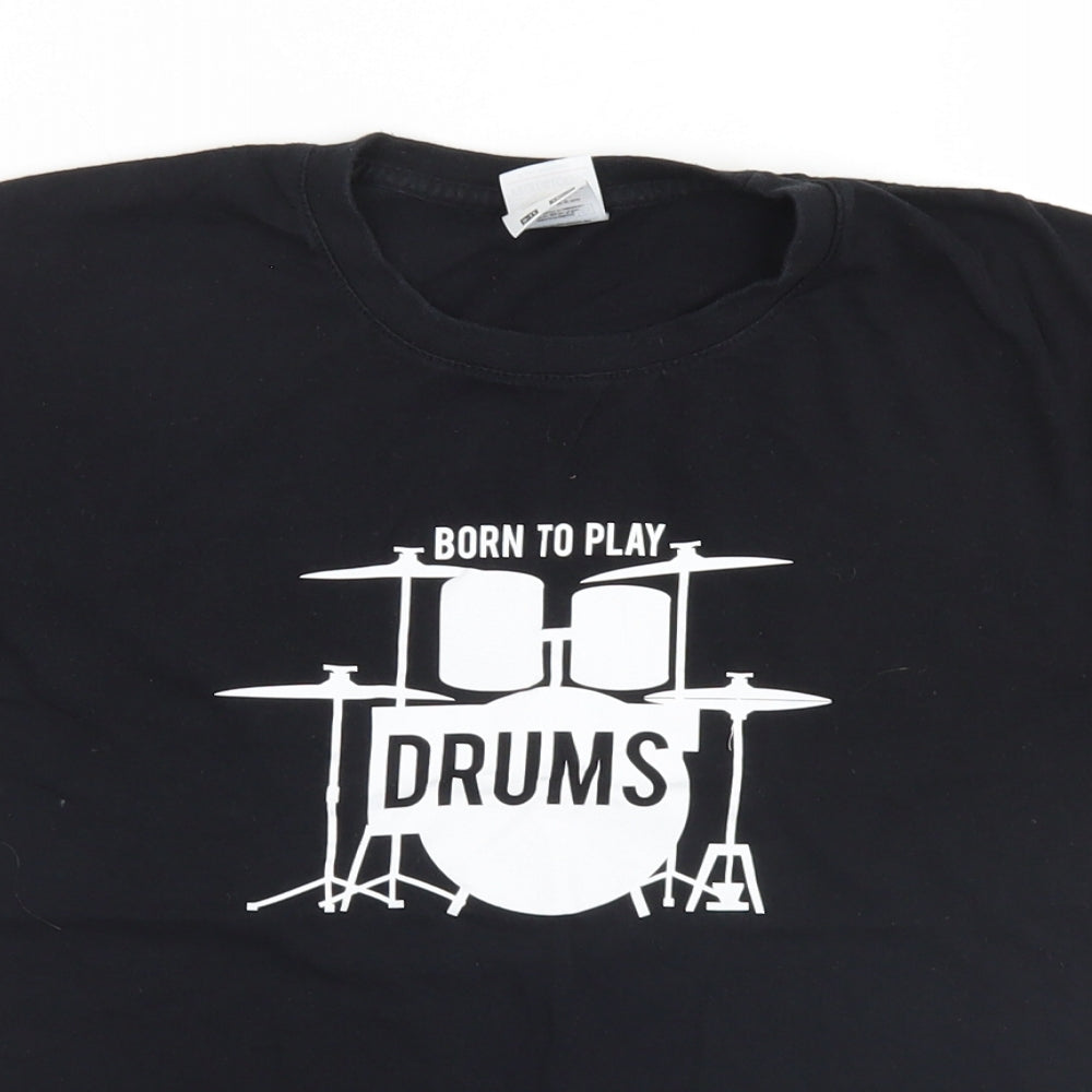 Fruit of the Loom Boys Black   Basic T-Shirt Size 10 Years  - Born to Play Drums