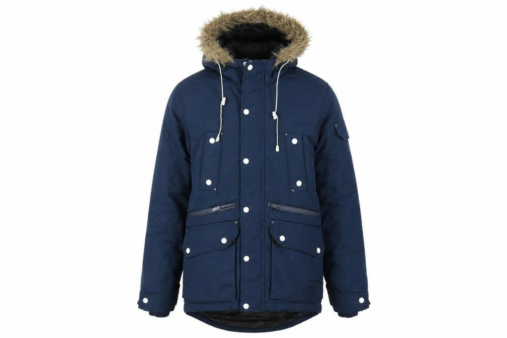 Front view of Supply and demand women’s blue puffer jacket coat, size XS