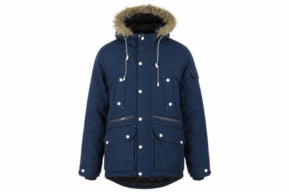 Front view of Supply and demand women’s blue puffer jacket coat, size XS