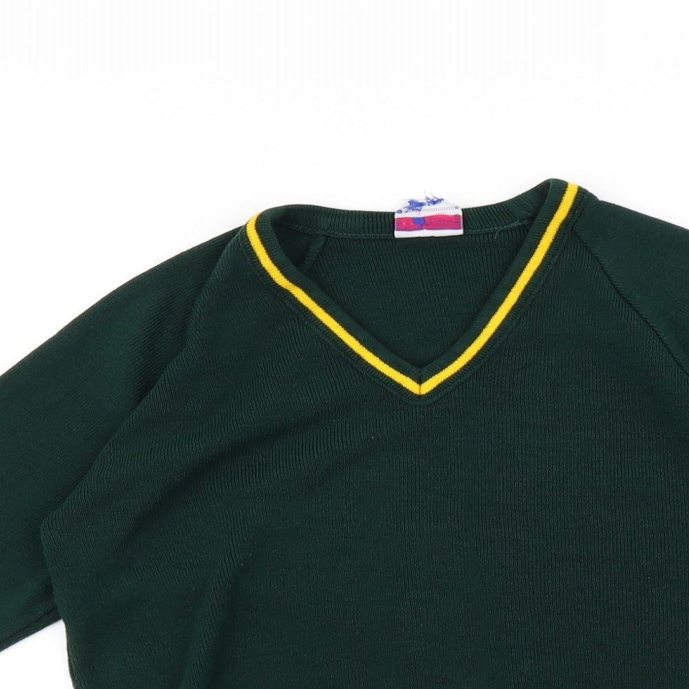 Close-up detail of Uni Form women’s green jumper, size UK 6