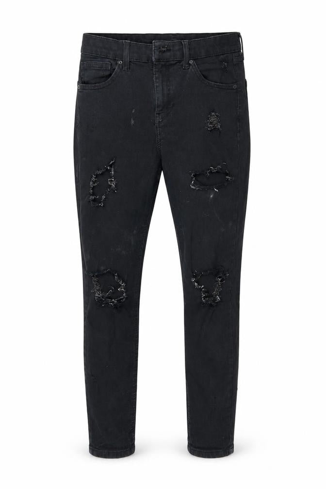 Front view of Topshop women’s black skinny jeans, size UK 30, in, 30-inch leg