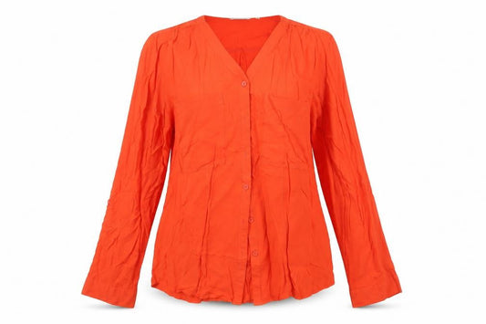 Front view of Peacocks women’s orange basic button-up, size UK 12