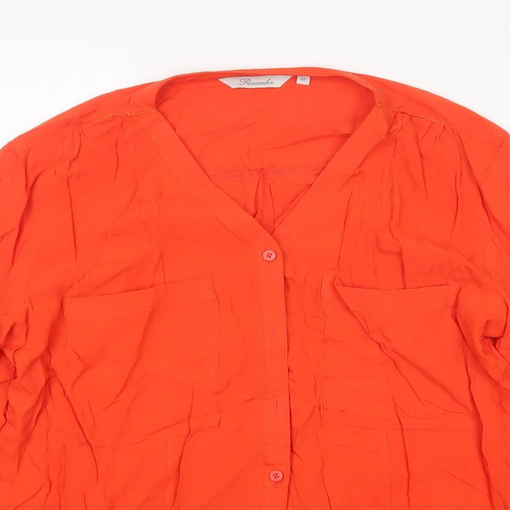 Womens UK Size 12 Peacocks Orange Basic Button-Up