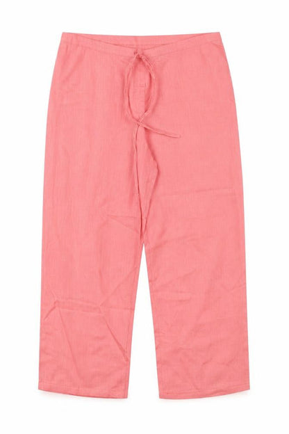 Front view of Greatplains women’s pink cropped trousers, size UK 16, 25-inch leg