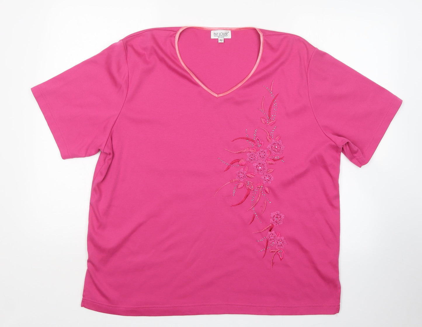 FAY LOUISE Womens Pink   Basic T-Shirt Size 2XL