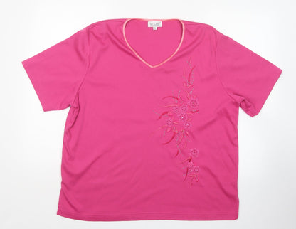 FAY LOUISE Womens Pink   Basic T-Shirt Size 2XL
