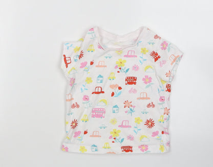 George Girls White Floral  Basic T-Shirt Size 18-24 Months