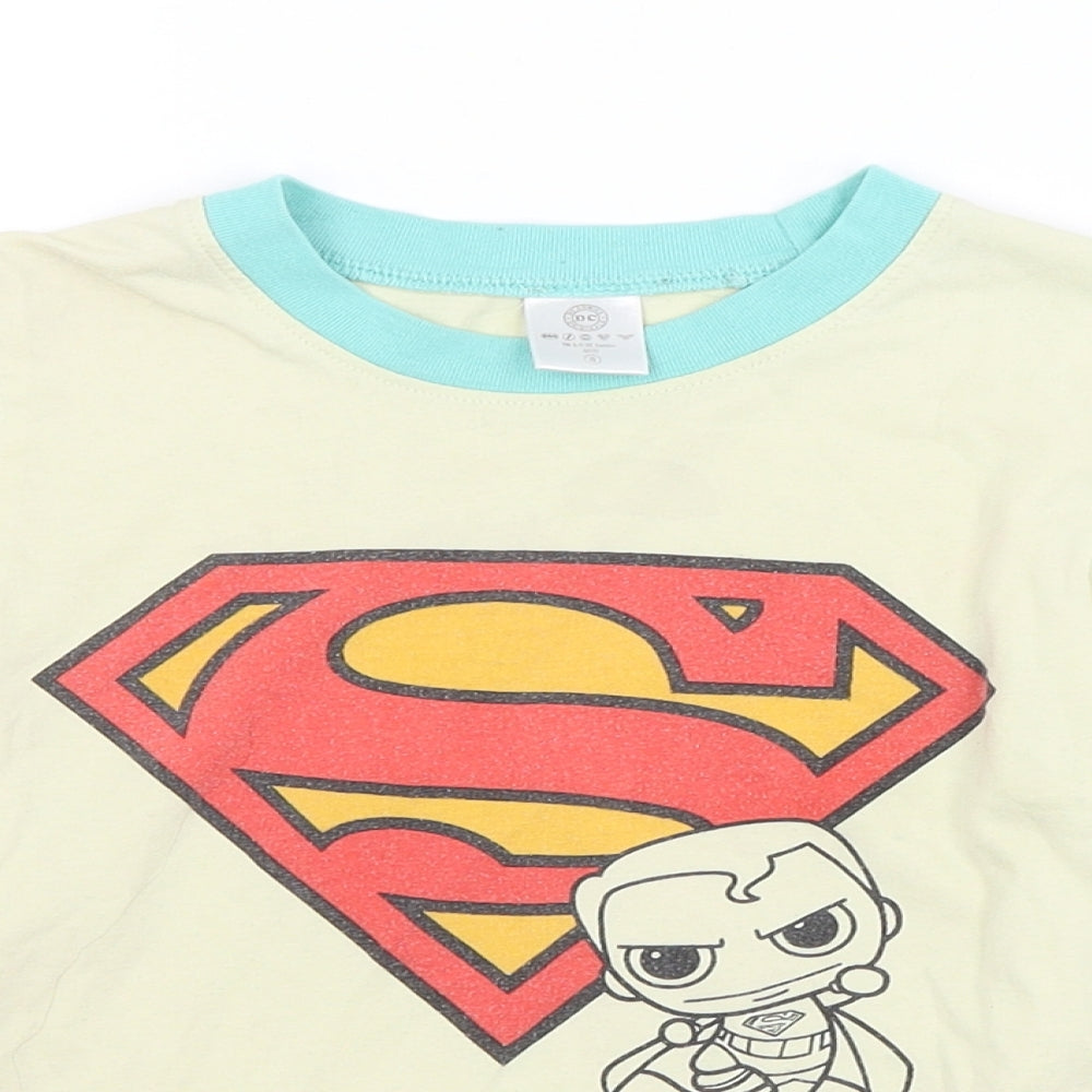 Close-up detail of Preworn boys’ multicoloured pyjama top, size S, - superman