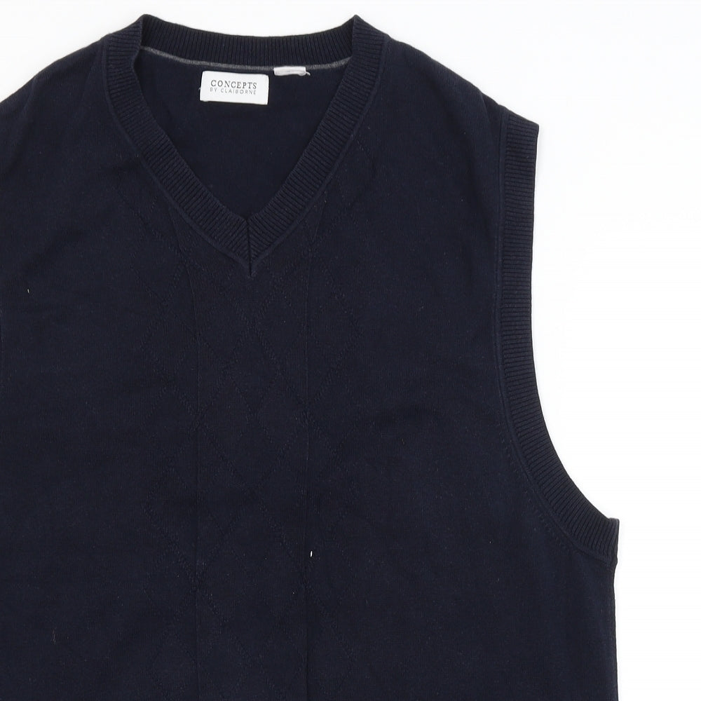 Claiborne Mens Blue Argyle/Diamond  Vest Jumper