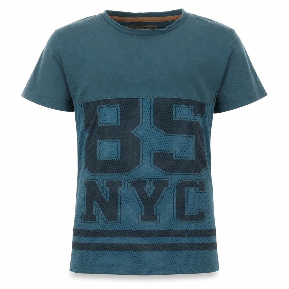 Front view of GOODS CO. boys’ blue basic t-shirt, size 8, years - 85 nyc