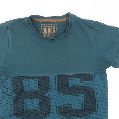 Close-up detail of GOODS CO. boys’ blue basic t-shirt, size 8, years - 85 nyc