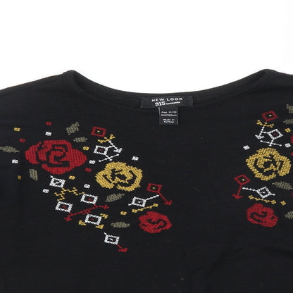 New Look Girls Black Geometric  Cropped T-Shirt Size 12-13 Years
