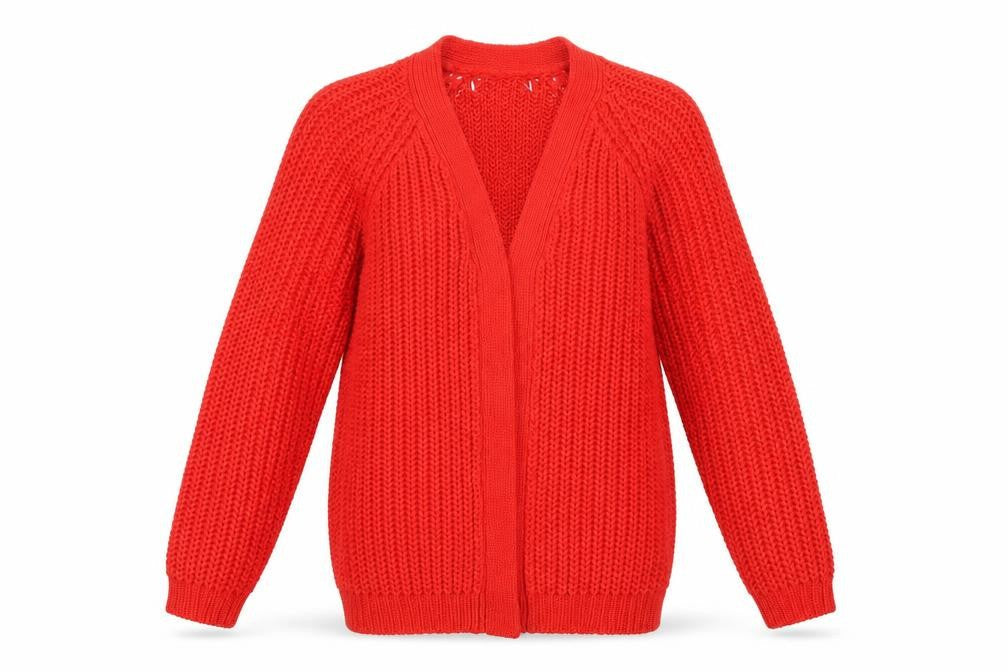 Front view of Next women’s red cardigan jumper, size XS