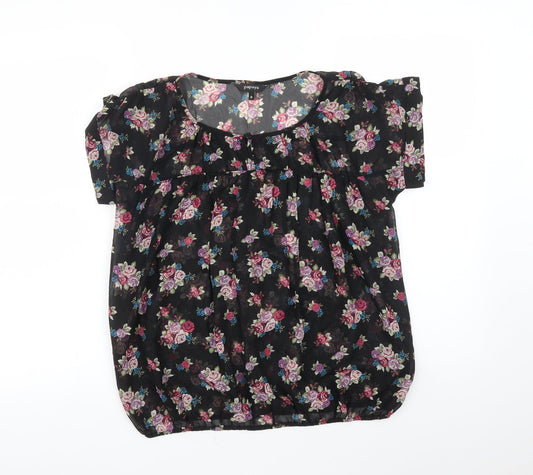 Papaya Womens Black Floral  Basic Blouse Size 8