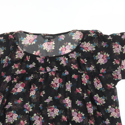 Papaya Womens Black Floral  Basic Blouse Size 8