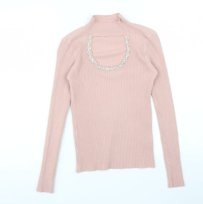CHERRY KOKO Womens Pink Striped  Basic T-Shirt Size M