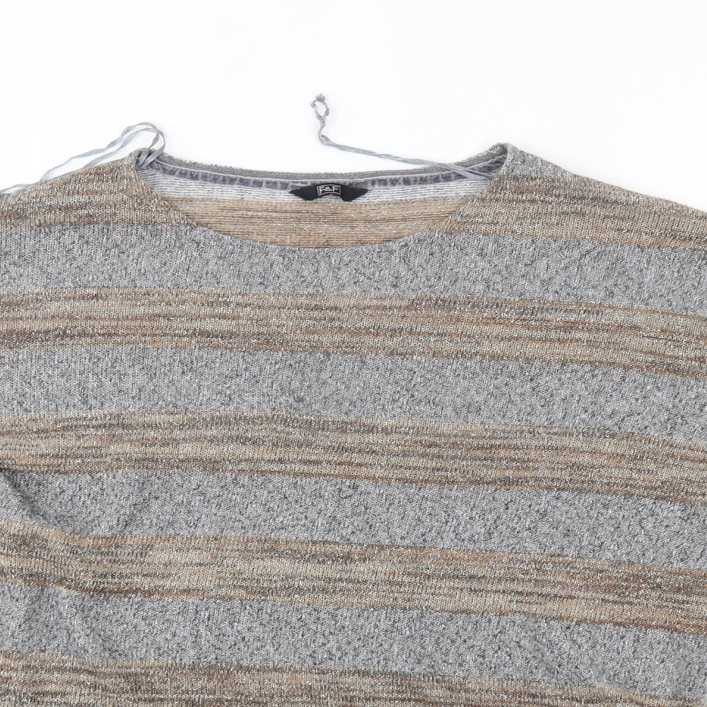 F&F Womens Grey Striped  Pullover Jumper Size 18