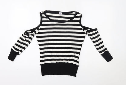 rebel rebel Womens White Striped  Pullover Jumper Size 12  - shoulder cut outs