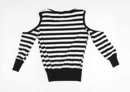 rebel rebel Womens White Striped  Pullover Jumper Size 12  - shoulder cut outs