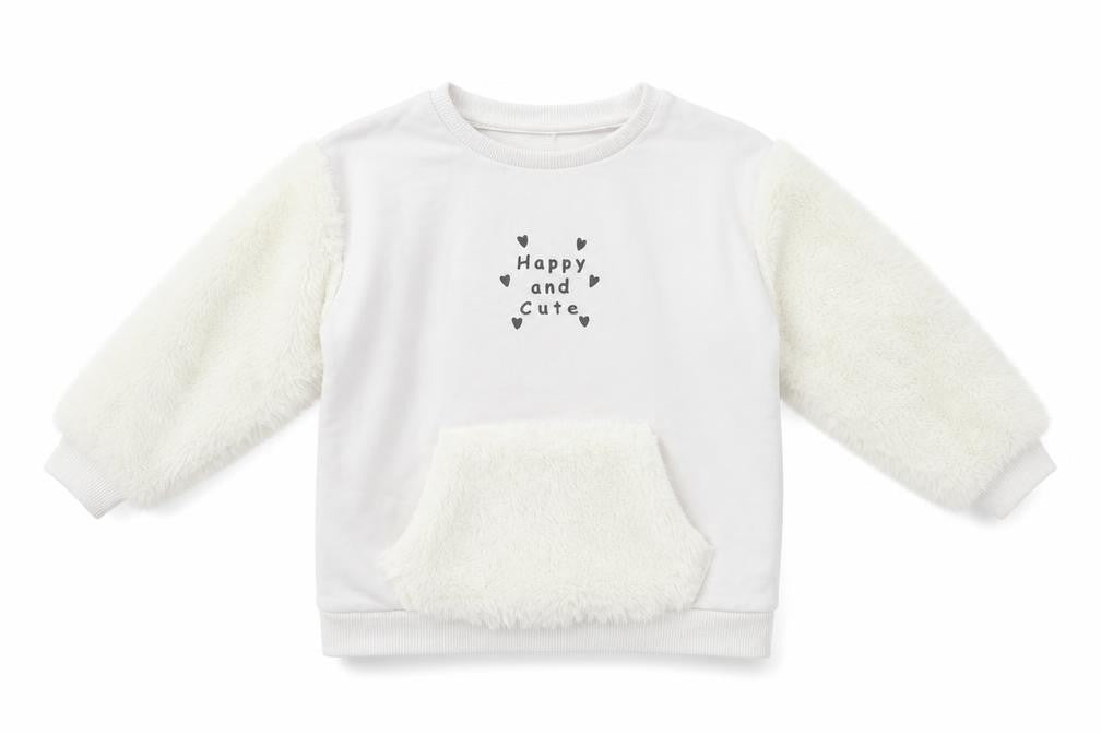 Front view of George girls’ white pullover sweatshirt, size 2-3, years - happy and cute
