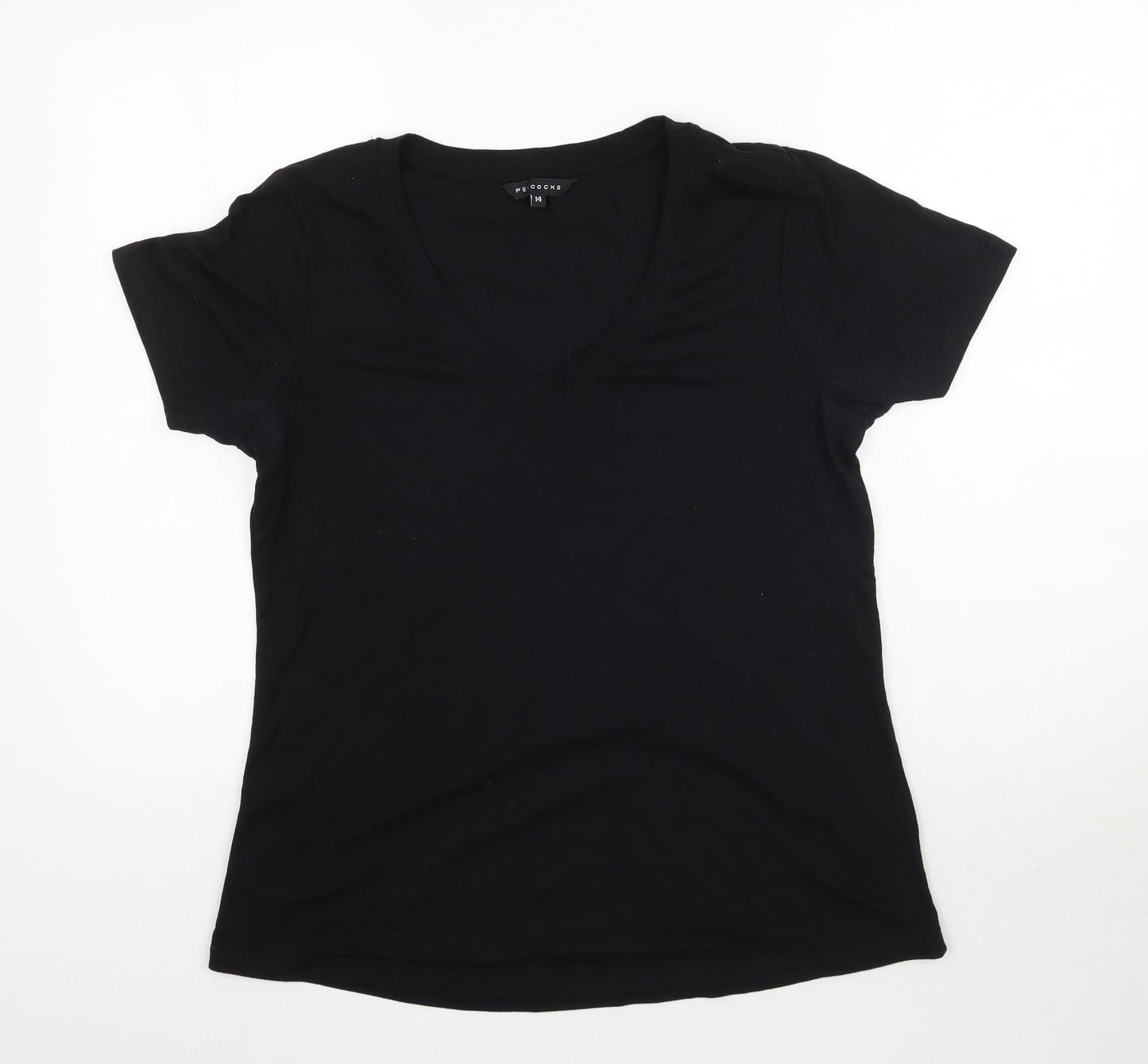 Womens UK Size 14 Peacocks Black Basic T-Shirt