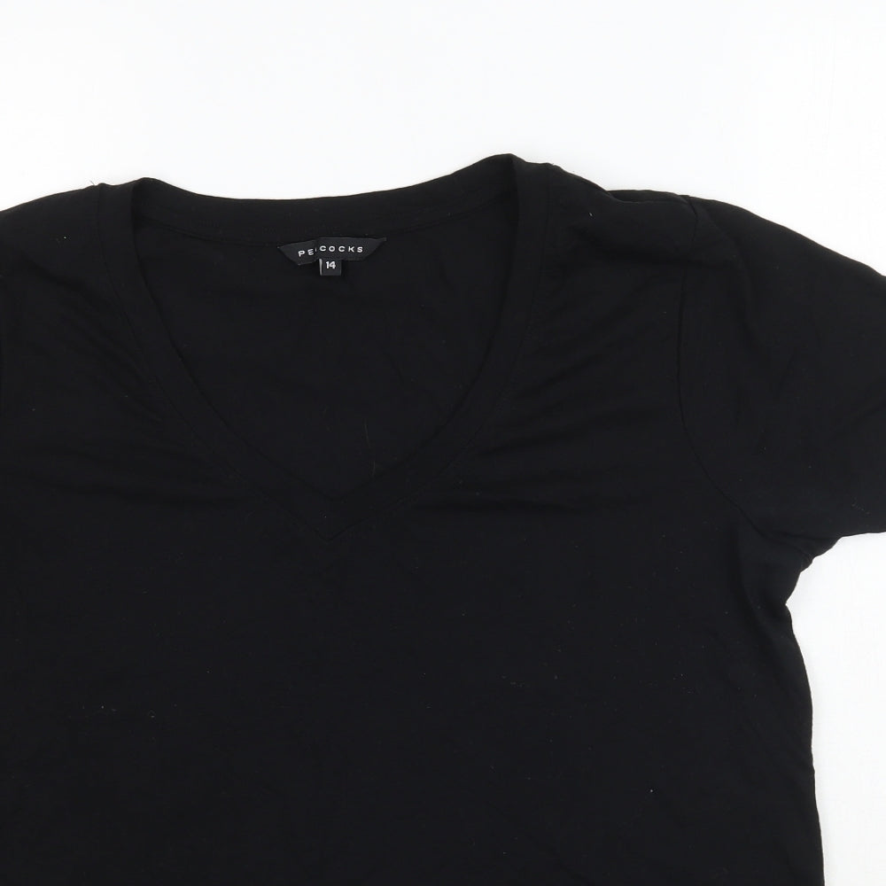 Womens UK Size 14 Peacocks Black Basic T-Shirt
