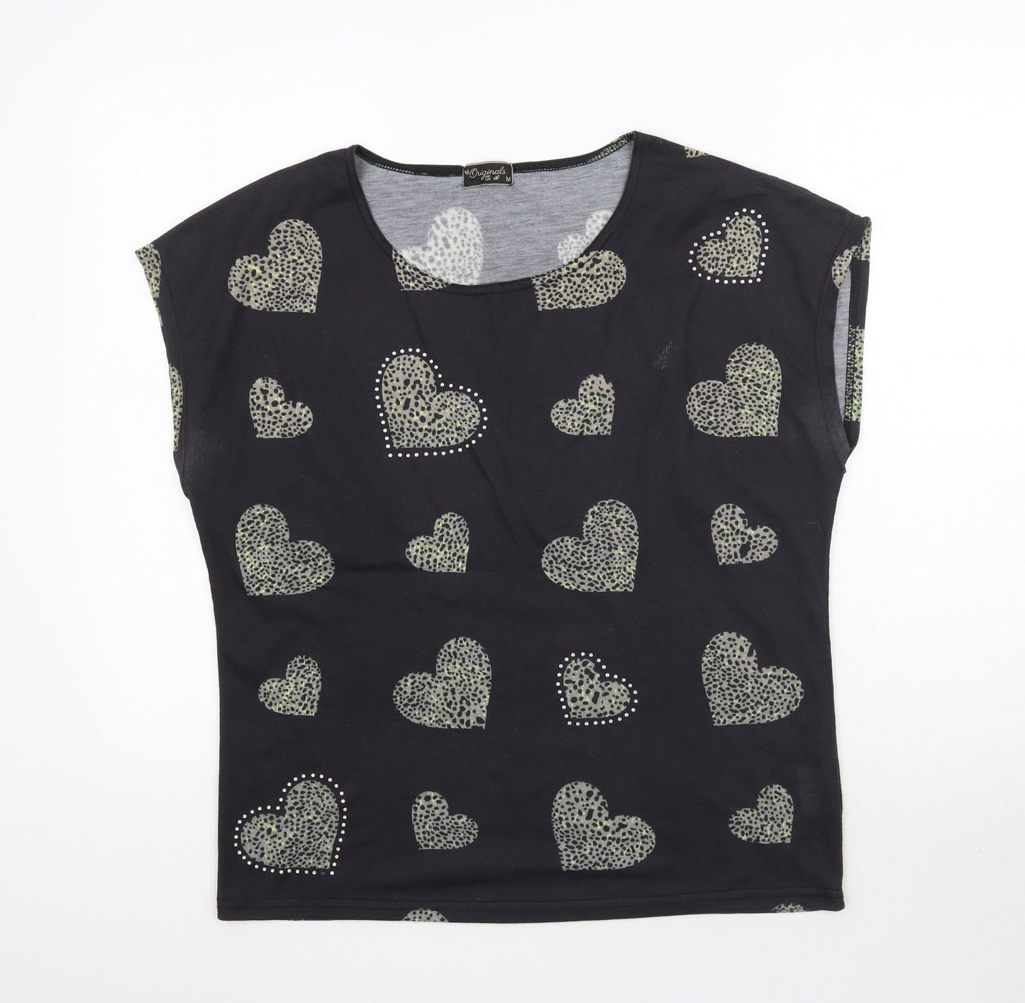 Originals Womens Black   Basic T-Shirt Size M  - Love Heart print