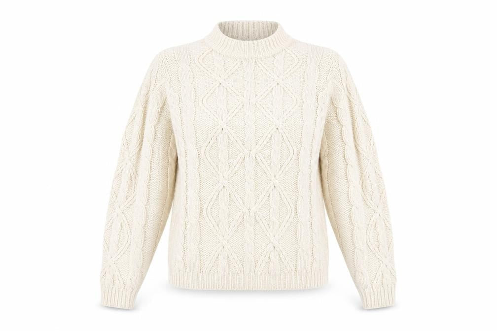 Front view of Love Knitwear women’s white jumper, size UK 12
