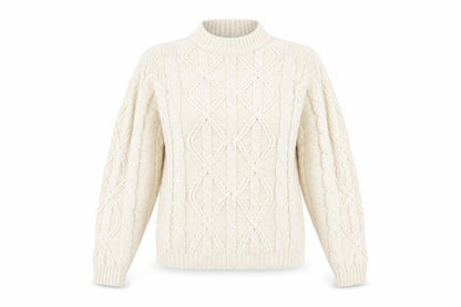 Front view of Love Knitwear women’s white jumper, size UK 12